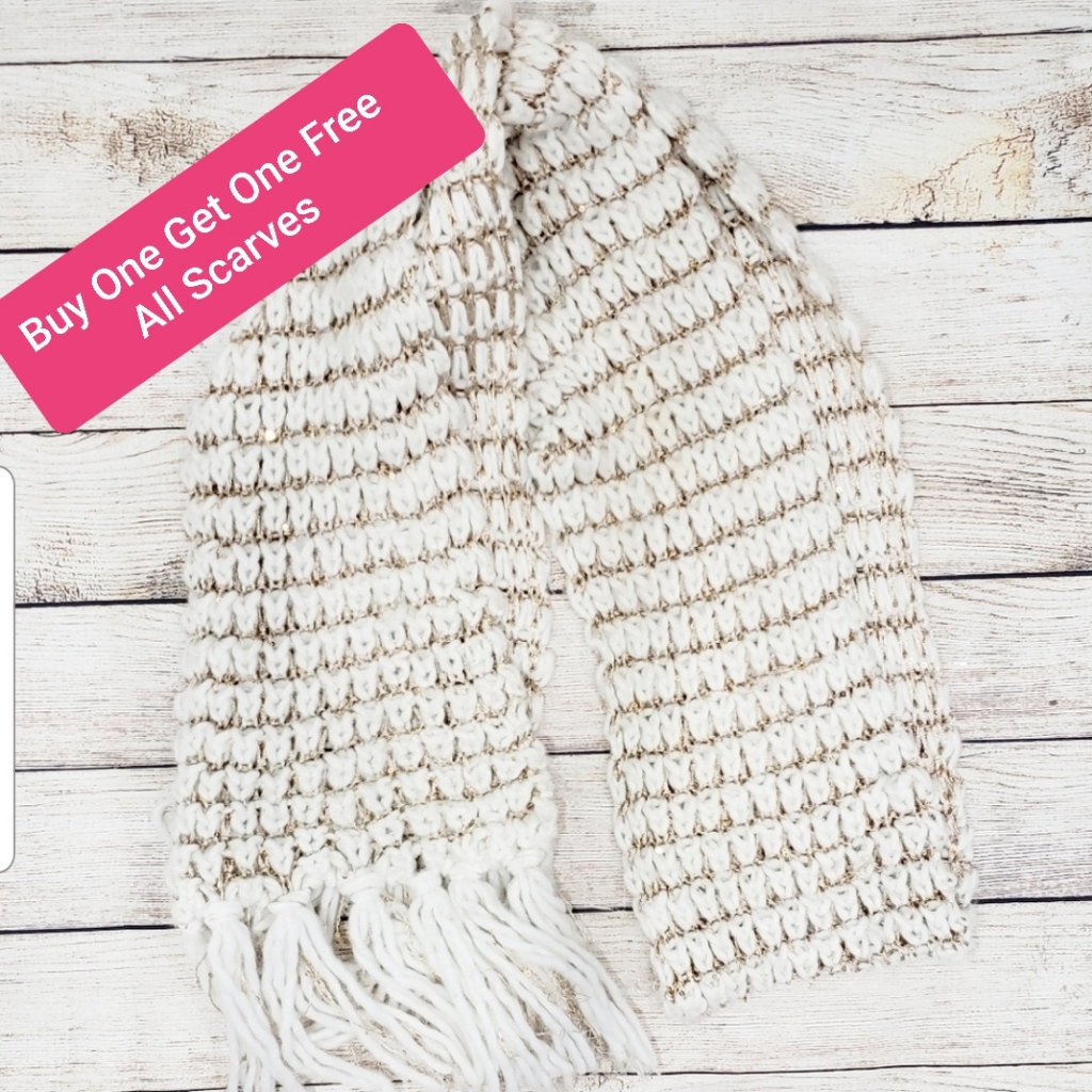 Bogo! Bebe Gold And Cream Scarf With Tassels
